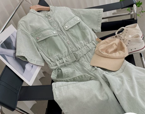 韩版宽松学生风收腰显瘦连体裤气质女学院风时...