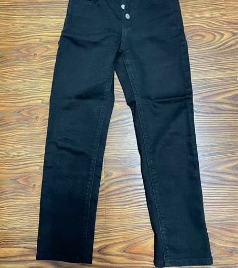 韩国货，秋冬款女士黑色三颗纽扣高腰9分直筒...