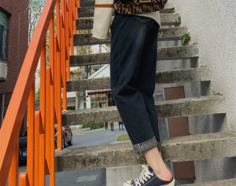 SIQIJJ黑蓝色加绒牛仔裤女高腰冬季宽松...