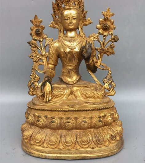 民俗老物件铜鎏金度母佛像 铜鎏金度母佛像，...