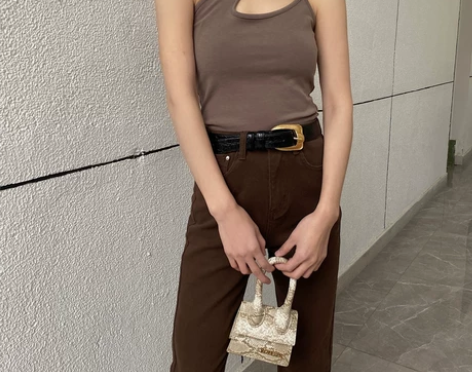 宋一慧 斜肩背心女高腰欧美ins性感小吊带...