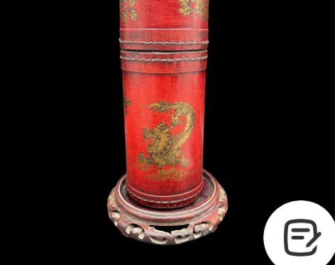 民国茶馆签筒，龙凤呈祥纹饰，内含签49根。...