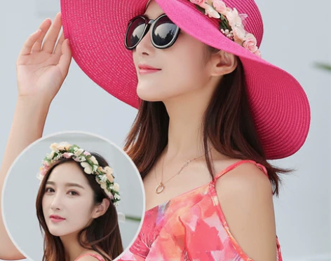 太阳帽女夏防晒紫外线大沿出游遮阳帽子海边花...
