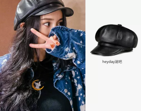 贝雷帽 复古贝雷帽日本明星同款秋冬绵羊皮八...