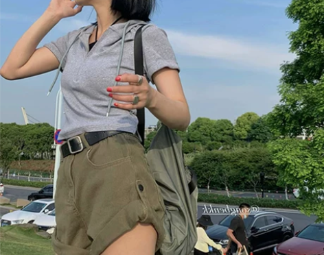 欧美高腰工装风短裤女2022夏装新款设计感...