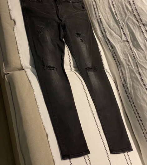 zara 黑色牛仔裤 做旧 破洞 长裤 窄...