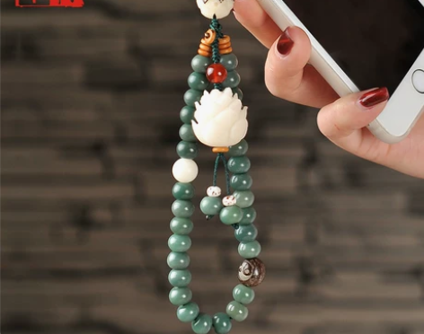 手机挂绳菩提莲花手机链短款 手机链女可拆卸...