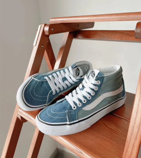 Vans Sk8-Mid 帆布拼接牛仔蓝 ...