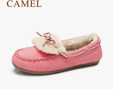 Camel/骆驼女鞋 秋冬豆豆鞋加绒鞋保暖...