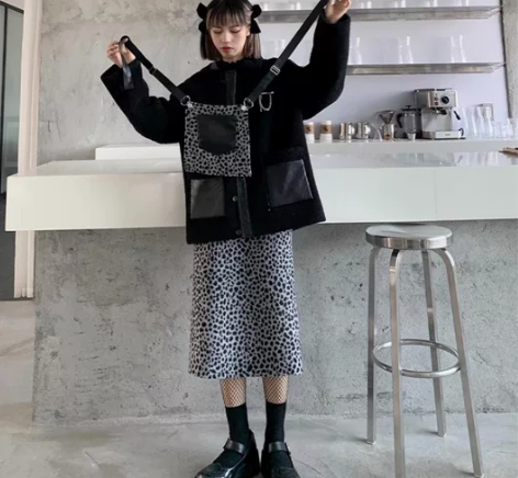 松本丧丧 可拆卸背带裙女高腰2020秋冬新...