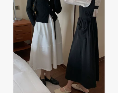 安儿曼中长款半身裙女秋设计感高腰遮胯复古显...