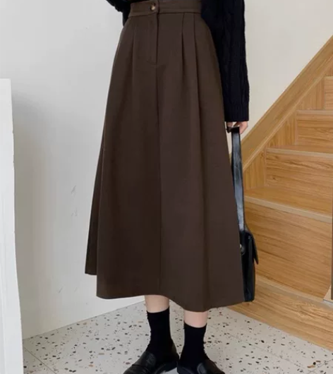 毛呢半身裙高腰遮胯大摆裙女中长款2022新...