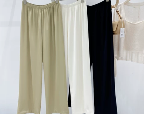 舒适慵懒风垂感雪纺阔腿裤女韩国春夏季松紧腰...