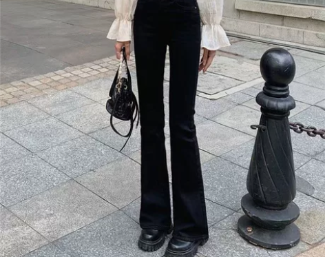 PASS微喇牛仔裤女春秋季新款高腰修身显瘦...