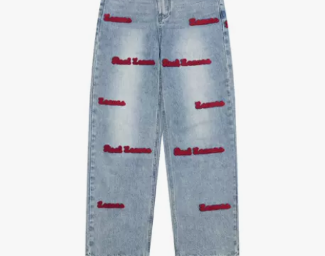 KX413 秋冬美式贴布牛仔裤男女宽松阔腿...