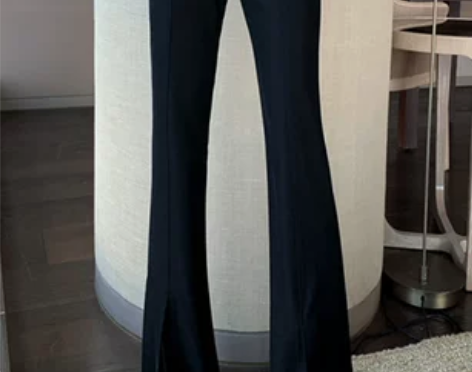 前开叉裤子女黑色直筒西裤高腰微喇叭裤显瘦2...