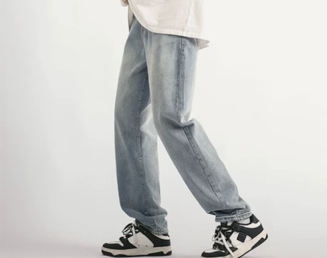 美式高街牛仔裤男潮牌宽松直筒复古蓝vibe...