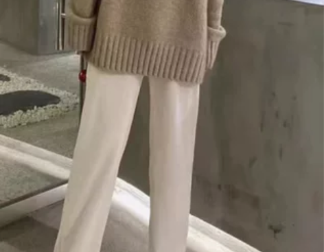 2022新款米色长裤雪尼尔阔腿裤女秋冬高腰...