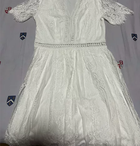 及踝长裙海边凹造型纯白短袖遮肉有拉链蕾丝鸡...