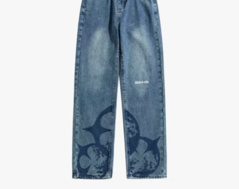 GDHG原创设计街头印花水洗做旧牛仔裤男女...