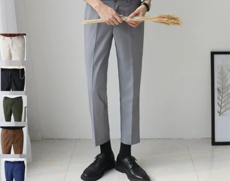 春夏季港风休闲裤男垂坠感宽松西裤潮流小脚修...