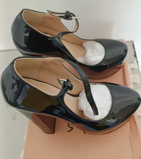 36码真皮圆头旗袍单鞋13mm高跟粗跟防水...