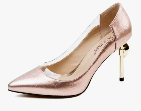 贝兰思琦粉色高跟鞋女尖头真漆皮浅口女鞋防水...