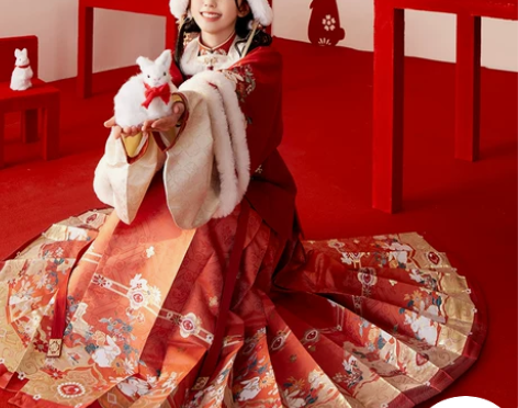 十三余小豆蔻儿[瑞兔相迎]新年拜年方领袄琵...