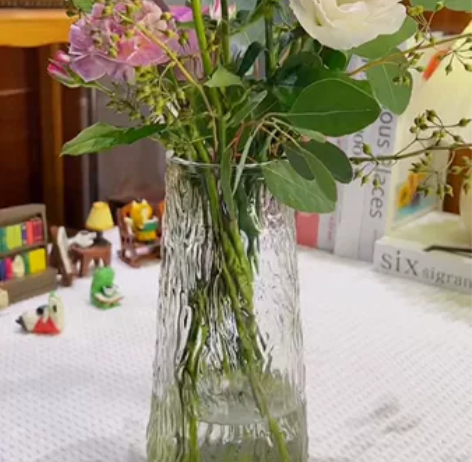 北欧浮雕玻璃花瓶客厅摆件鲜花干花插花水养水...