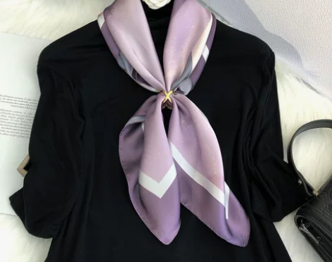 紫色70仿真丝小春秋搭配衬衫小方巾