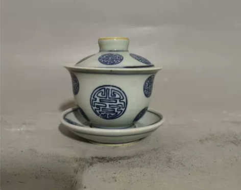 景德镇文革老厂货瓷器手绘青花三才盖碗 感兴...