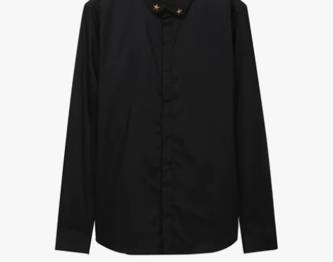 马克华菲长袖衬衫男秋冬款纯色铆钉尖领修身舒...