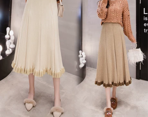 大摆裙针织裙春装2021年新款女半身裙中长...