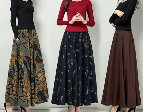 春季2021新款百搭花色女民族风棉麻长裙复...