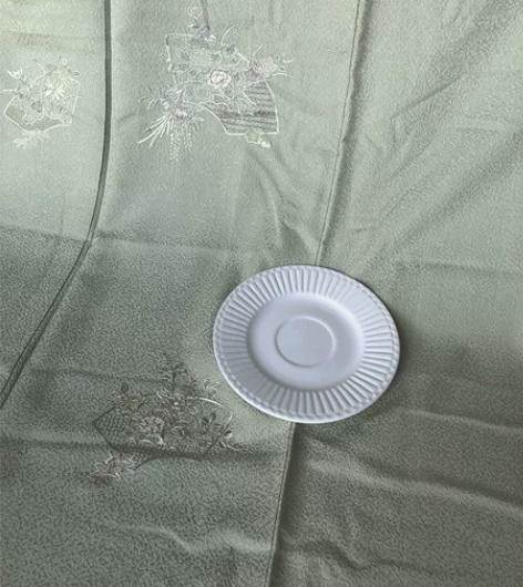 kiya喜屋浅绿汕头绣花扇付下 材质：正绢...