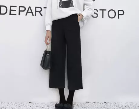 双12秋冬新款毛呢九分阔腿裤女加厚休闲裤韩...