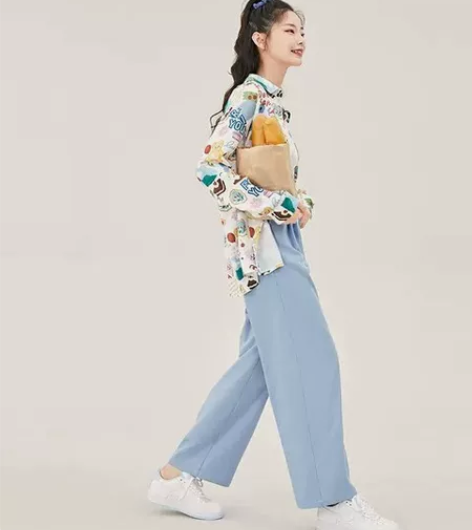 阔色西装裤女蓝色高腰垂感阔腿裤2022春装...