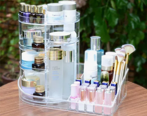 口红化妆品收纳盒旋转置物架简约梳妆洗漱台透...