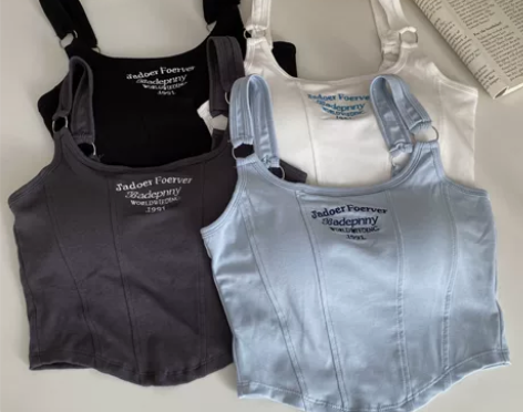 #纯欲字母刺绣小吊带#背心女内搭#修身短款...