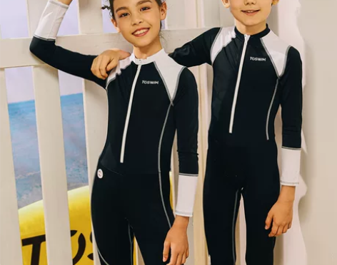TOSWIM儿童连体泳衣男女童长袖防晒中大...