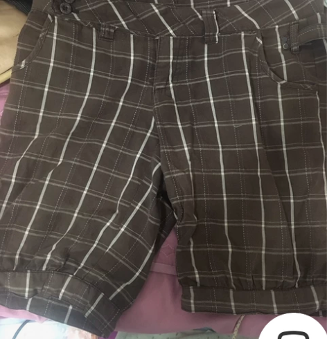 夏季女士复古格子中裤束口萝卜短裤 胖了,穿...