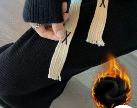 欧棉绒阔腿裤女秋冬季加厚加绒高腰垂感直筒显...