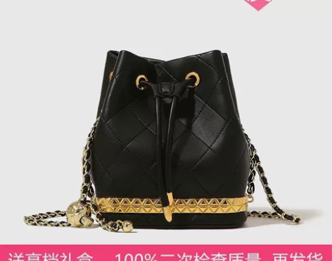 水桶包女2022新款秋冬抽绳菱格链条斜挎包...