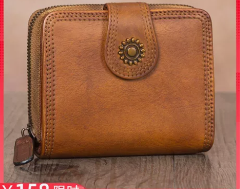 复古头层牛皮 女士手工钱夹女皮夹 真皮