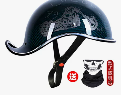 美式碳纤维头盔超轻哈雷半盔复古摩托车瓢盔男...
