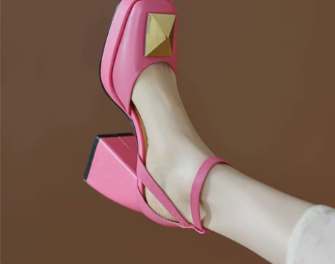 包头粗跟法式小皮鞋女真皮2022新款夏季浅...