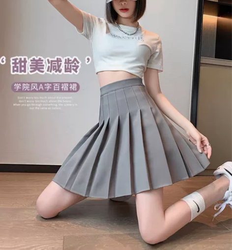 灰色百褶裙女夏季灰半身裙秋冬抗皱短裙jk显...