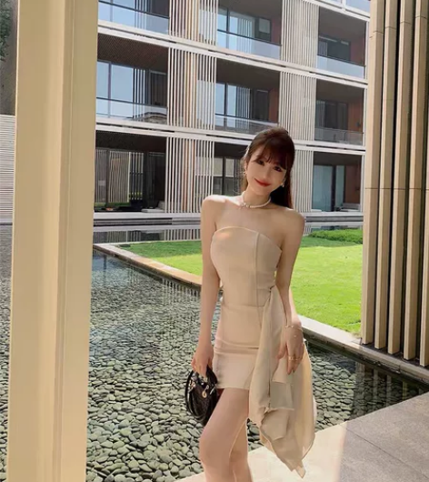 包邮性感抹胸裙鱼骨连衣裙气质修身显瘦包臀裙...