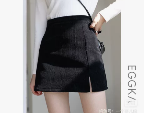 EGGKA复古开叉灯芯绒半身裙女高腰显瘦a...