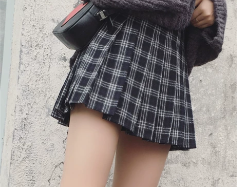 高腰裙短裙格子半身裙百褶裙 带安全裤 尺码...